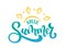 Vector illustration of Hello Summer logotype. Seasonal poster with hand sketched lettering typography and sun