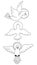 Vector illustration of Holy Spirit. Collection of outline, line doodle - Dove with halo in flight. Religious icon of