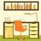 Vector illustration of home library with table, chair, lamp