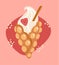 Vector illustration Hong Kong waffle. Bubble wafer with a strawberry and chocolate waffle stick.