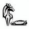 Vector illustration of horse and car in black silhouette against a clean white background, capturing graceful forms