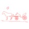 Vector illustration with horse-drawn carriage and oak leaf. Travel and leisure.