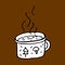 Vector illustration, hot mug of mulled wine goes steam aroma, doodle line isolated.