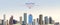 Vector illustration of Houston city skyline on colorful gradient beautiful day sky background with flag of United States