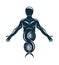 Vector illustration of human, athlete depicted as DNA strands continuation.