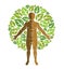 Vector illustration of human, athlete surrounded by eco green le