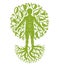 Vector illustration of human being created as continuation of tree with strong roots and made using natural green leaves. Human
