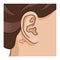 Vector illustration of human ear closeup with part of head and hair, no hearing sign.
