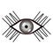 Vector illustration of human eye with eyelashes. Stylized female grey eye with glares