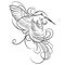 Vector illustration of a hummingbird. Stylized flying bird. Drawing with ornaments. Linear Art. Black and white drawing