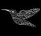 Vector illustration of a hummingbird. Stylized flying bird. Drawing with ornaments. Linear Art. Black and white drawing