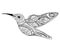 Vector illustration of a hummingbird. Stylized flying bird. Drawing with ornaments. Linear Art. Black and white drawing