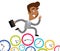 Vector illustration of a hurrying asian cartoon businessman running on clocks