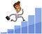 Vector illustration of a hurrying asian cartoon businessman running on growing bar chart