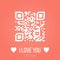 Vector illustration of I LOVE YOU QR code on pink background. Can be used as valentine sticker, greeting card, love message