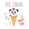 Vector illustration of ice cream in meme and comic style. Cool sticker for patch, poster, diary, laptop or smartphone.