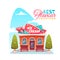 Vector illustration of ice cream shop building. Best flavour collection banner