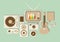 Vector illustration icon set of lifestyle: turntable, game joystick, speaker, phone, photo camera, TV, compass, guitar, book, dice