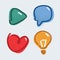 Vector illustration of icon set. Like, play, speech bubble, lamp outline object on white backround.