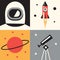 Vector illustration icon set of space: astronaut, rocket, planet, telescope