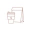 Vector illustration Icon sticker of takeout paper bag cup with hot coffee for food delivery through online order service