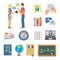 Vector illustration icons for educational programs languages distance education online learning