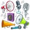 Vector illustration, icons speaker, microphone and speakers.
