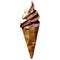 Vector illustration image of an appetizing ice cream with chocolate in a waffle cone in the style of polygonal graphics on a white