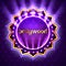 Vector illustration of Indian bollywood cinema sign board, neon illuminated banner with golden logo on violet background