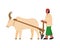 Vector illustration with indian farmer plowing field and harnessed buffalo