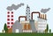 Vector illustration industry factory and manufacturing building on green grass with engineer