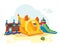 Vector illustration of inflatable castles and children hills on playground