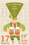 Vector illustration for invitation card or banner for Saint Patrick`s Day party with funny leprechaun holding beer mugs