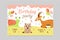 Vector illustration invitation card. Invitation card with animals kvokka and antelope, snail, gift boxes, balloons, the