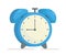 Vector illustration of an isolated blue alarm clock. The time is 9 am. The clock is isolated on a white background. The alarm cloc