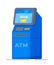 Vector illustration of an isolated blue ATM machine on a white background.