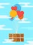 Vector illustration of an isolated box flying on balloons. Isolated flying box on blue background. Unusual parcel delivery.