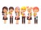 Vector illustration isolated cartoon characters children schoolchildren classmates pupils students standing with