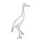 Vector illustration, isolated crane in black and white colors, outline original hand painted drawing