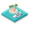 Vector illustration of isometric yacht and tropical island