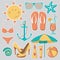 Vector illustration of items related to the beach activities