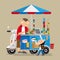 Vector illustration of an itinerant motorbike ice-cream hawker in Hong Kong