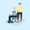 Vector illustration for ivalid person with support disabled grandfather on wheelchair