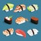Vector illustration of japanese classical food. Rice, sushi and other