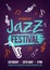 Vector illustration jazz music poster, ticket or program. Hand drawn with brush strokes for jazz festival.