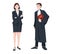 Vector illustration judiciary. Standing woman lawyer or jurist in a skirt and a judge in a robe and with law in her hand