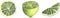 Vector illustration of juicy limes, slices and whole bright yellow limes, juicy fruits