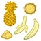 Vector illustration with juicy tropical fruits, banana and pineapple