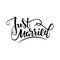 Vector illustration of just married text with background and textures for wedding. Handwritten modern calligraphy just married car