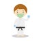 Vector illustration of a karateka with surgical mask and latex gloves as protection against a health emergency